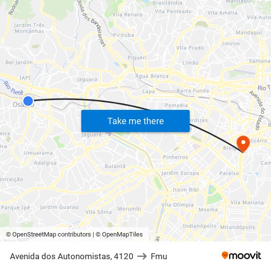 Avenida dos Autonomistas, 4120 to Fmu map