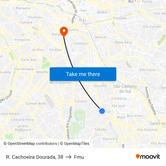 R. Cachoeira Dourada, 38 to Fmu map
