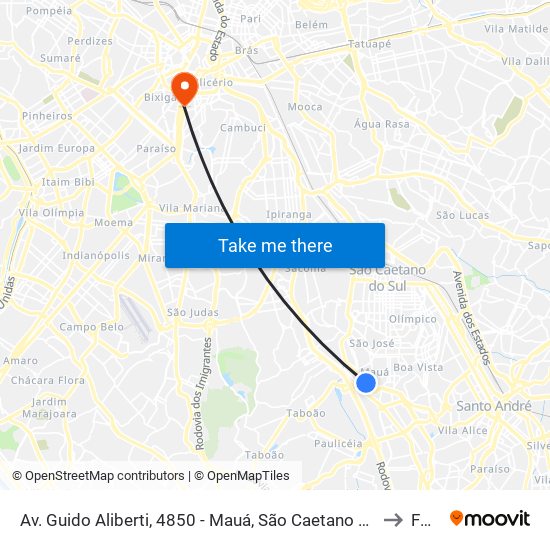 Av. Guido Aliberti, 4850 - Mauá, São Caetano do Sul to Fmu map