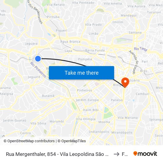 Rua Mergenthaler, 854 - Vila Leopoldina São Paulo to Fmu map