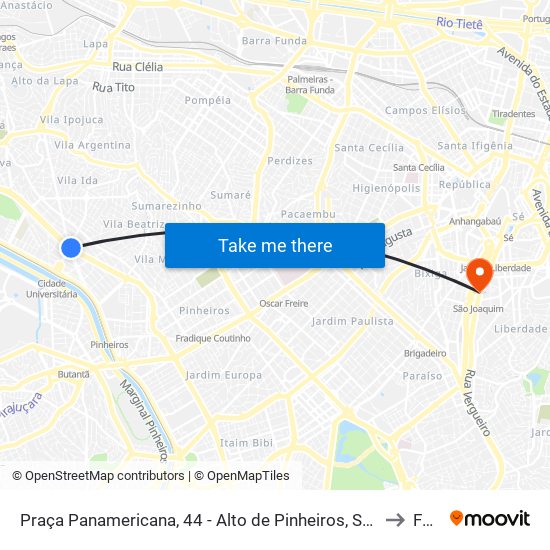 Praça Panamericana, 44 - Alto de Pinheiros, São Paulo to Fmu map