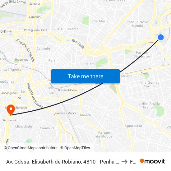 Av. Condessa Elisabeth de Robiano, 4800 - Penha de França, São Paulo to Fmu map