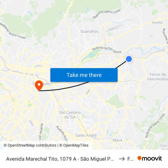 Avenida Marechal Tito, 1079 A - São Miguel Paulista, São Paulo to Fmu map