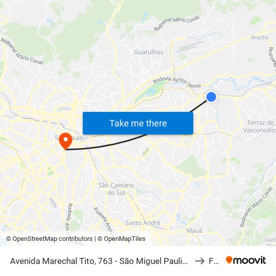Avenida Marechal Tito, 763 - São Miguel Paulista, São Paulo to Fmu map