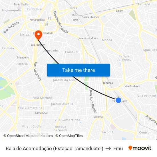 Baia de Acomodação (Estação Tamanduateí) to Fmu map