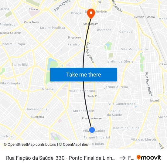 Rua Fiação da Saúde, 330 - Ponto Final da Linha 446 - Vila da Saúde, São Paulo to Fmu map