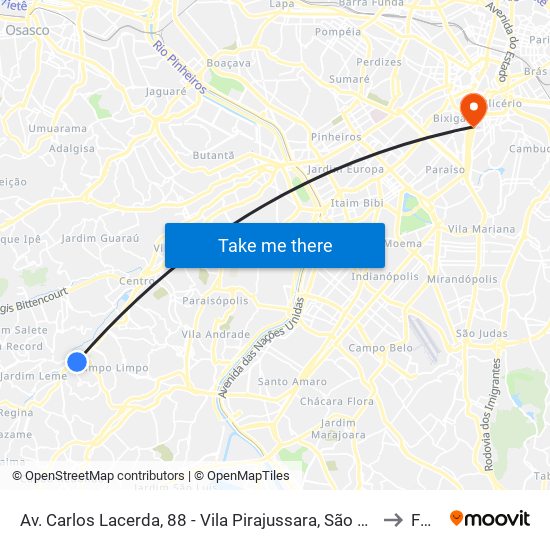 Av. Carlos Lacerda, 88 - Vila Pirajussara, São Paulo to Fmu map