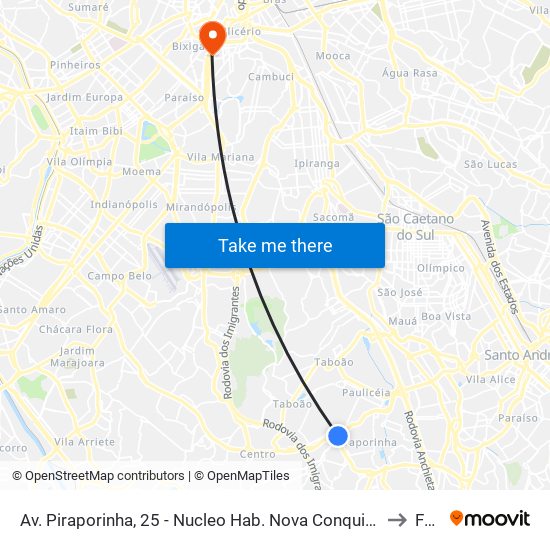 Av. Piraporinha, 25 - Nucleo Hab. Nova Conquista, Diadema to Fmu map