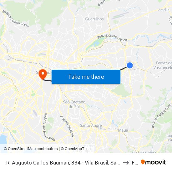 R. Augusto Carlos Bauman, 834 - Vila Brasil, São Paulo - Sp, 08210-590, Brasil to Fmu map