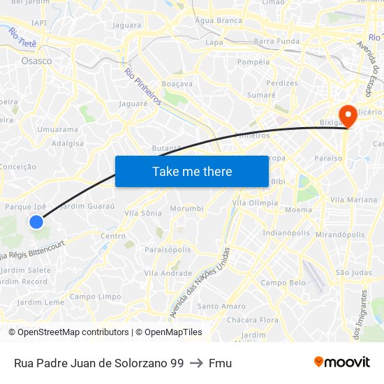 Rua Padre Juan de Solorzano 99 to Fmu map