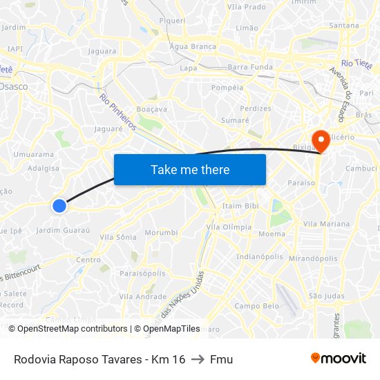 Rodovia Raposo Tavares - Km 16 to Fmu map