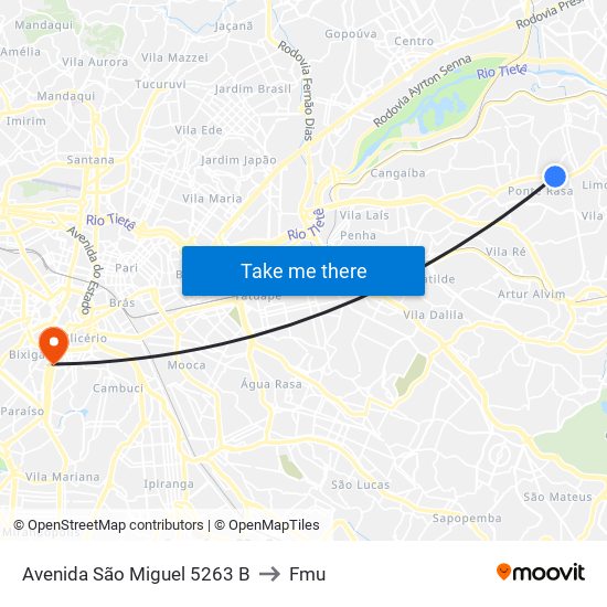 Avenida São Miguel 5263 B to Fmu map