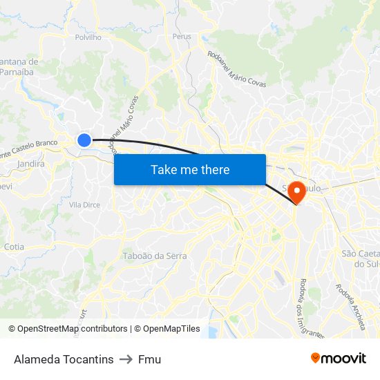 Alameda Tocantins to Fmu map
