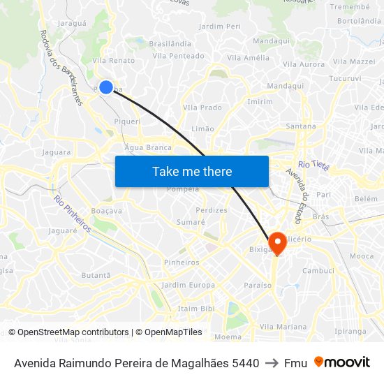 Avenida Raimundo Pereira de Magalhães 5440 to Fmu map