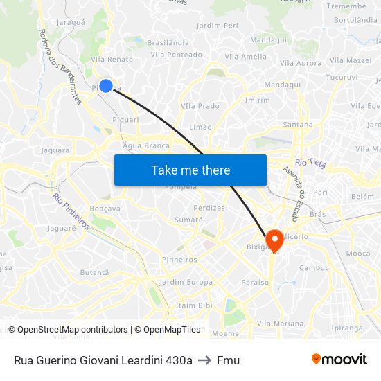 Rua Guerino Giovani Leardini 430a to Fmu map