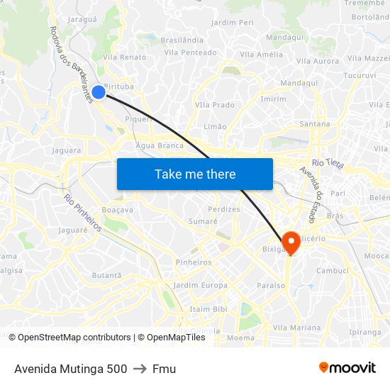 Avenida Mutinga 500 to Fmu map