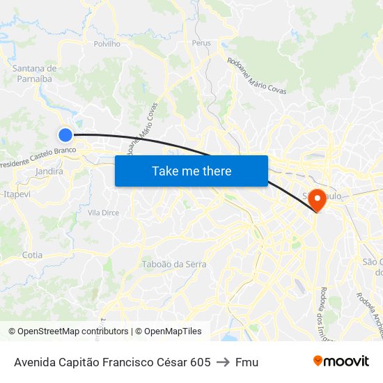 Avenida Capitão Francisco César 605 to Fmu map