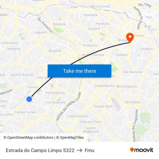 Estrada do Campo Limpo 5322 to Fmu map