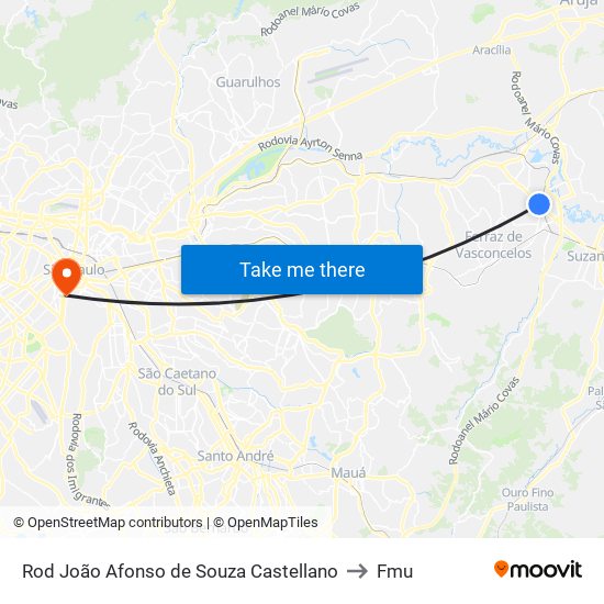 Rod João Afonso de Souza Castellano to Fmu map