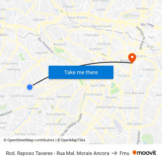 Rod. Raposo Tavares - Rua Mal. Morais Ancora to Fmu map