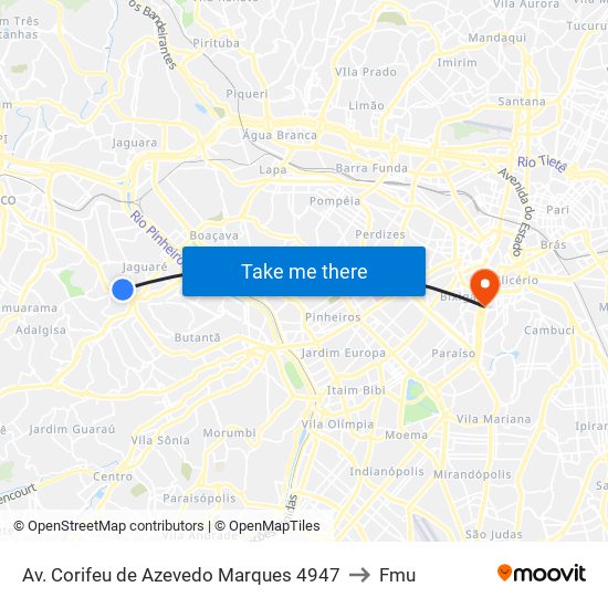 Av. Corifeu de Azevedo Marques 4947 to Fmu map