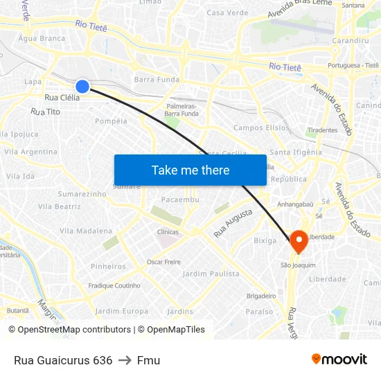 Rua Guaicurus 636 to Fmu map