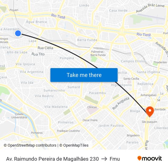 Av. Raimundo Pereira de Magalhães 230 to Fmu map