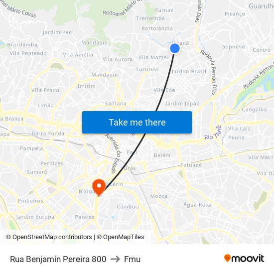 Rua Benjamin Pereira 800 to Fmu map
