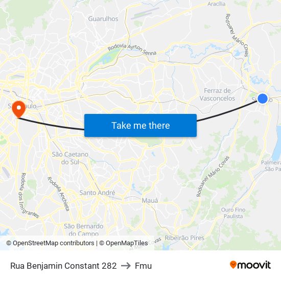 Rua Benjamin Constant 282 to Fmu map