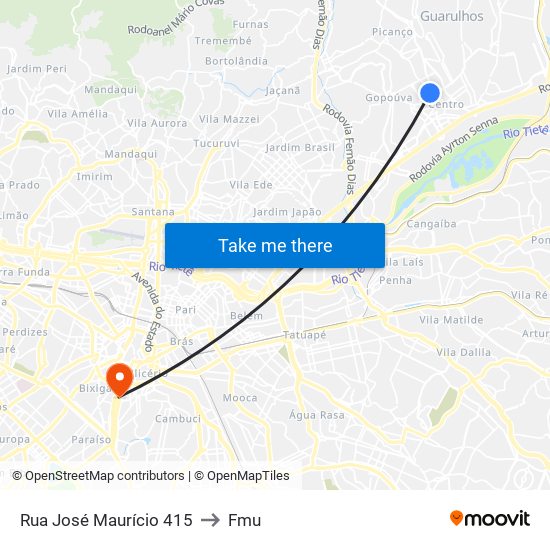 Rua José Maurício 415 to Fmu map