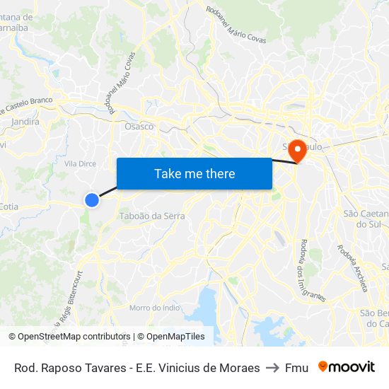Rod. Raposo Tavares - E.E. Vinicius de Moraes to Fmu map