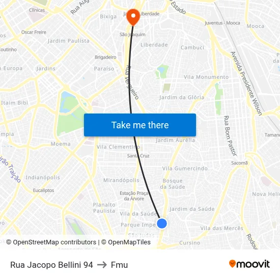 Rua Jacopo Bellini 94 to Fmu map
