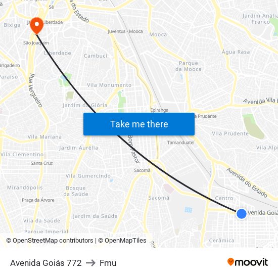 Avenida Goiás 772 to Fmu map