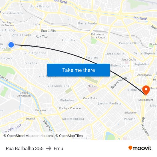 Rua Barbalha 355 to Fmu map