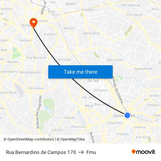 Rua Bernardino de Campos 170 to Fmu map