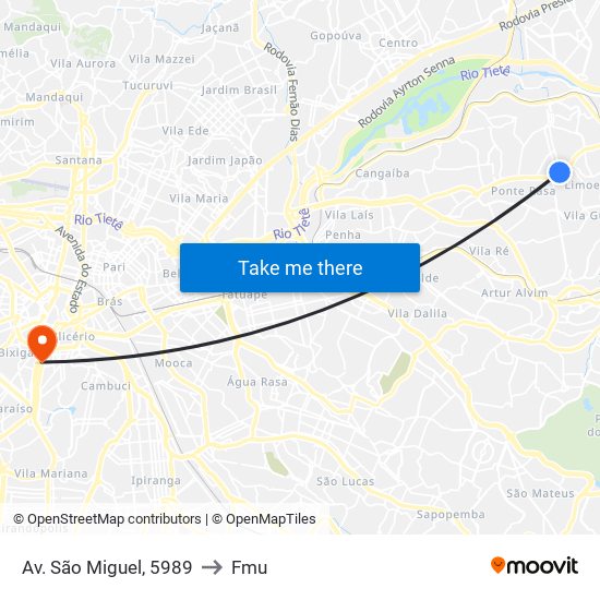 Av. São Miguel, 5989 to Fmu map