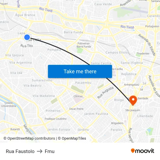 Rua Faustolo to Fmu map