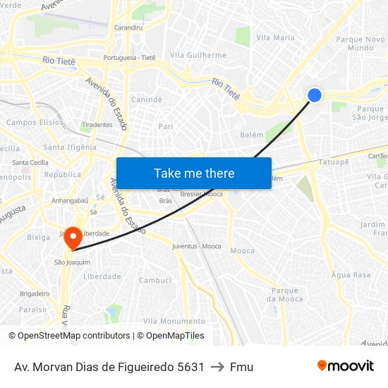 Av. Morvan Dias de Figueiredo 5631 to Fmu map