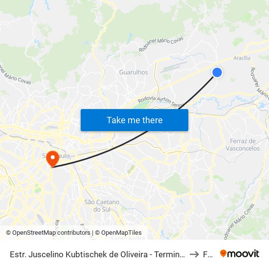 Estr. Juscelino Kubtischek de Oliveira - Terminal Pimentas to Fmu map