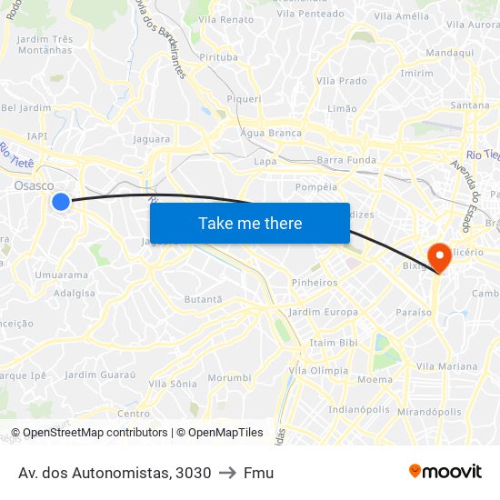 Av. dos Autonomistas, 3030 to Fmu map