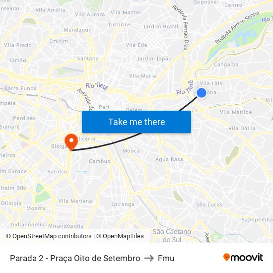 Parada 2 - Praça Oito de Setembro to Fmu map