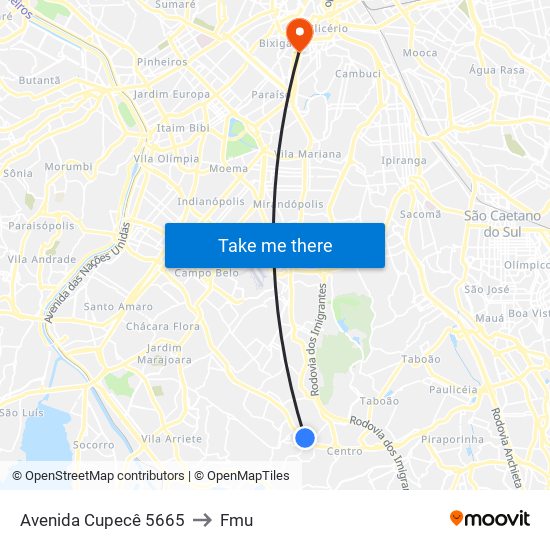 Avenida Cupecê 5665 to Fmu map