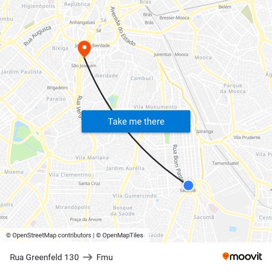 Rua Greenfeld 130 to Fmu map