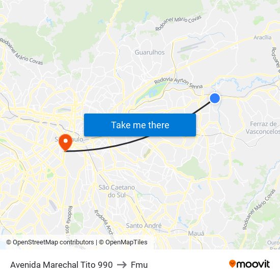 Avenida Marechal Tito 990 to Fmu map