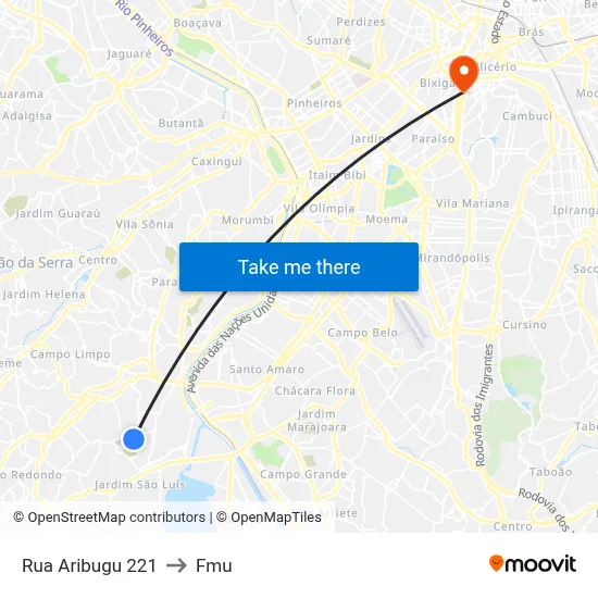 Rua Aribugu 221 to Fmu map