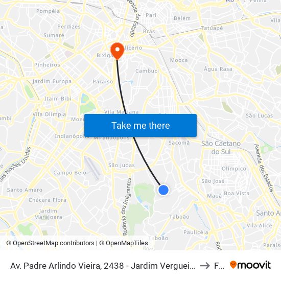 Av. Padre Arlindo Vieira, 2438 - Jardim Vergueiro (Sacoma), São Paulo to Fmu map