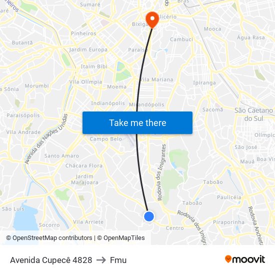 Avenida Cupecê 4828 to Fmu map