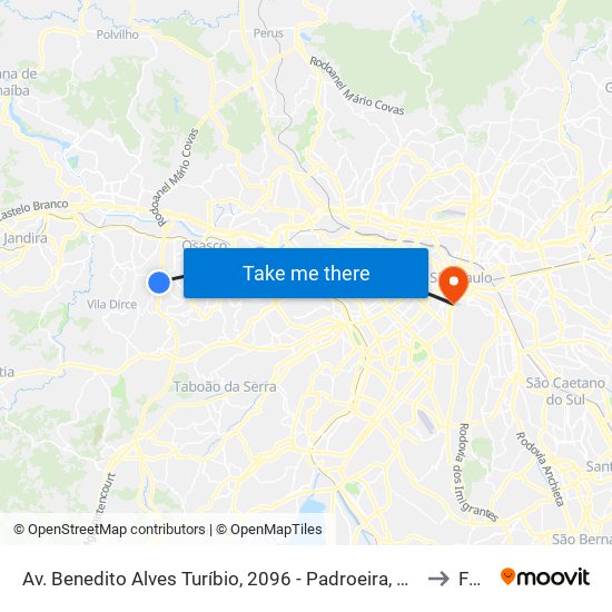 Av. Benedito Alves Turíbio, 2096 - Padroeira, Osasco to Fmu map