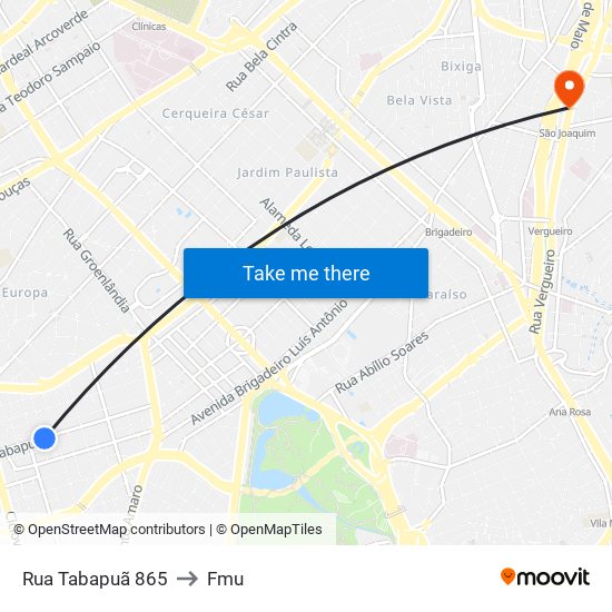 Rua Tabapuã 865 to Fmu map