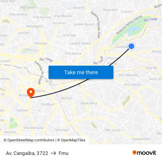Av. Cangaiba, 3722 to Fmu map